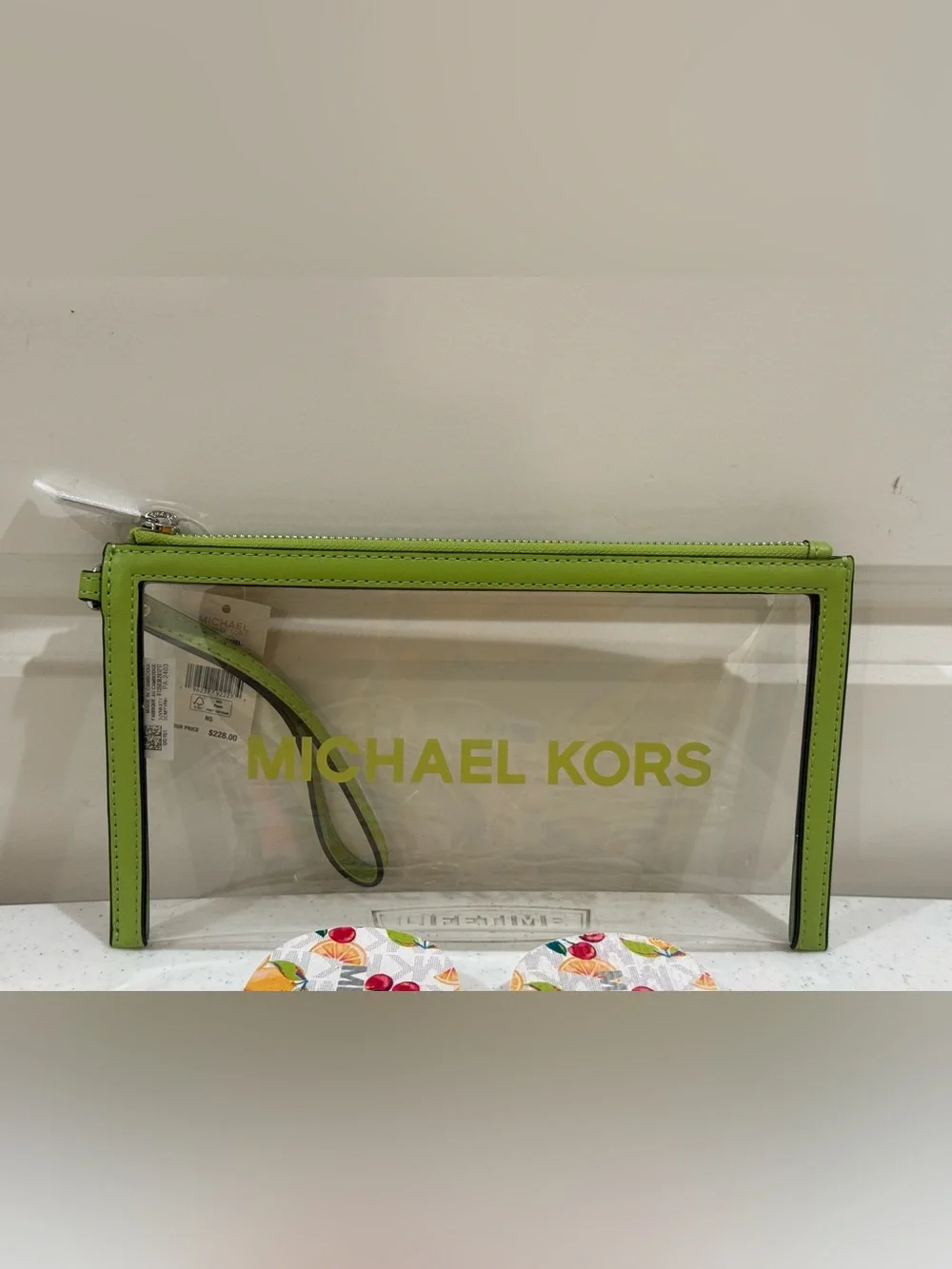 NEW Michael KORS Signature Tropical Fruit Print Wristlet & Sandal Set